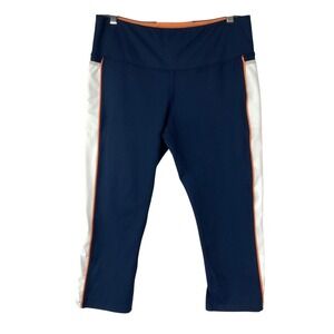 Brooks Women Navy Blue Orange Colorblock Running Leggings Capri Pants Large